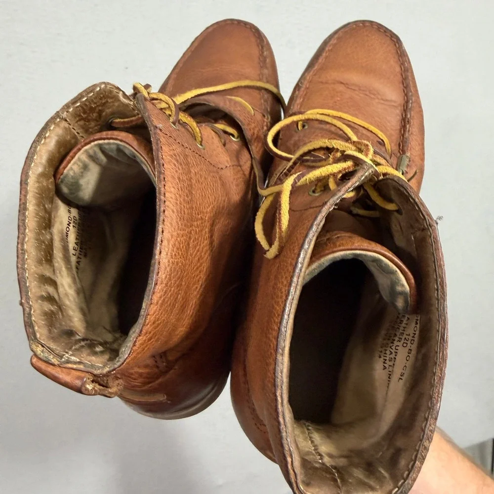 Polo Ralph Lauren Boots Mens 12 Brown Redmond-BO Leather Moc Toe Buckle Lug Sole
